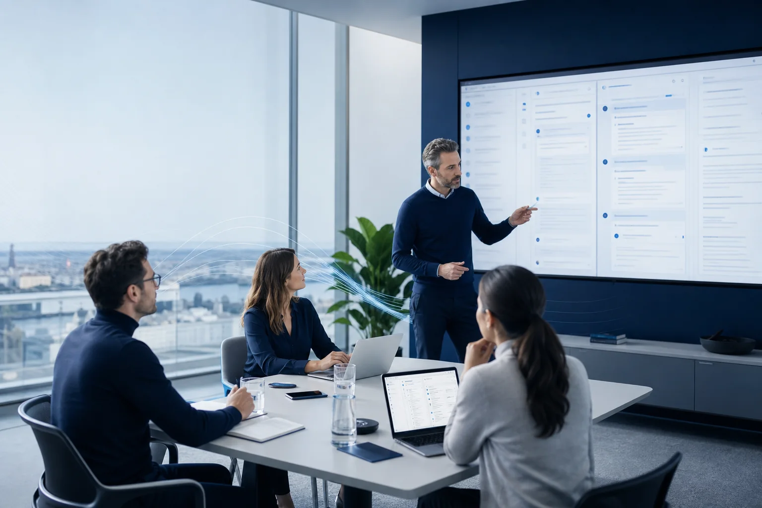 A European operations team collaborating with an AI agent inside a shared business discussion